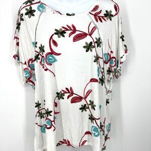 Liv Los Angeles Flutter Short Sleeve Floral Embroidered Top XL